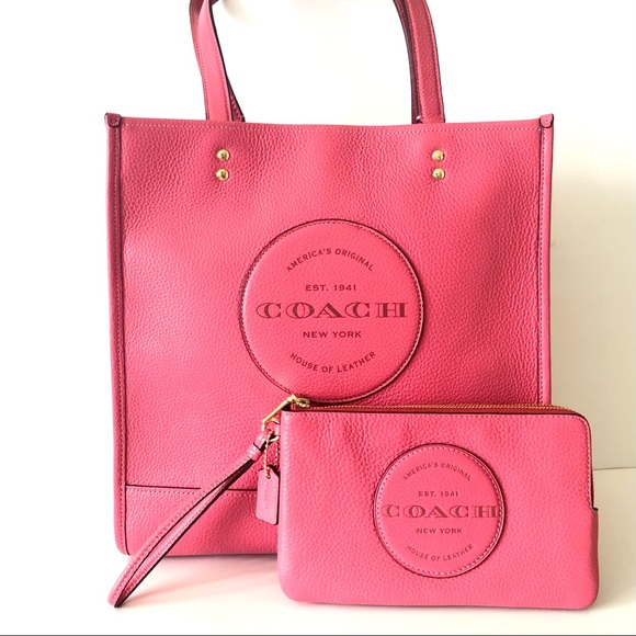 Coach Dempsey Tote Pink Leather Purse Wallet Set - Picture 1 of 12